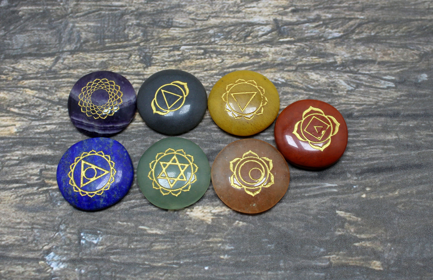 Natural 7 Chakra Round Palm Stone
