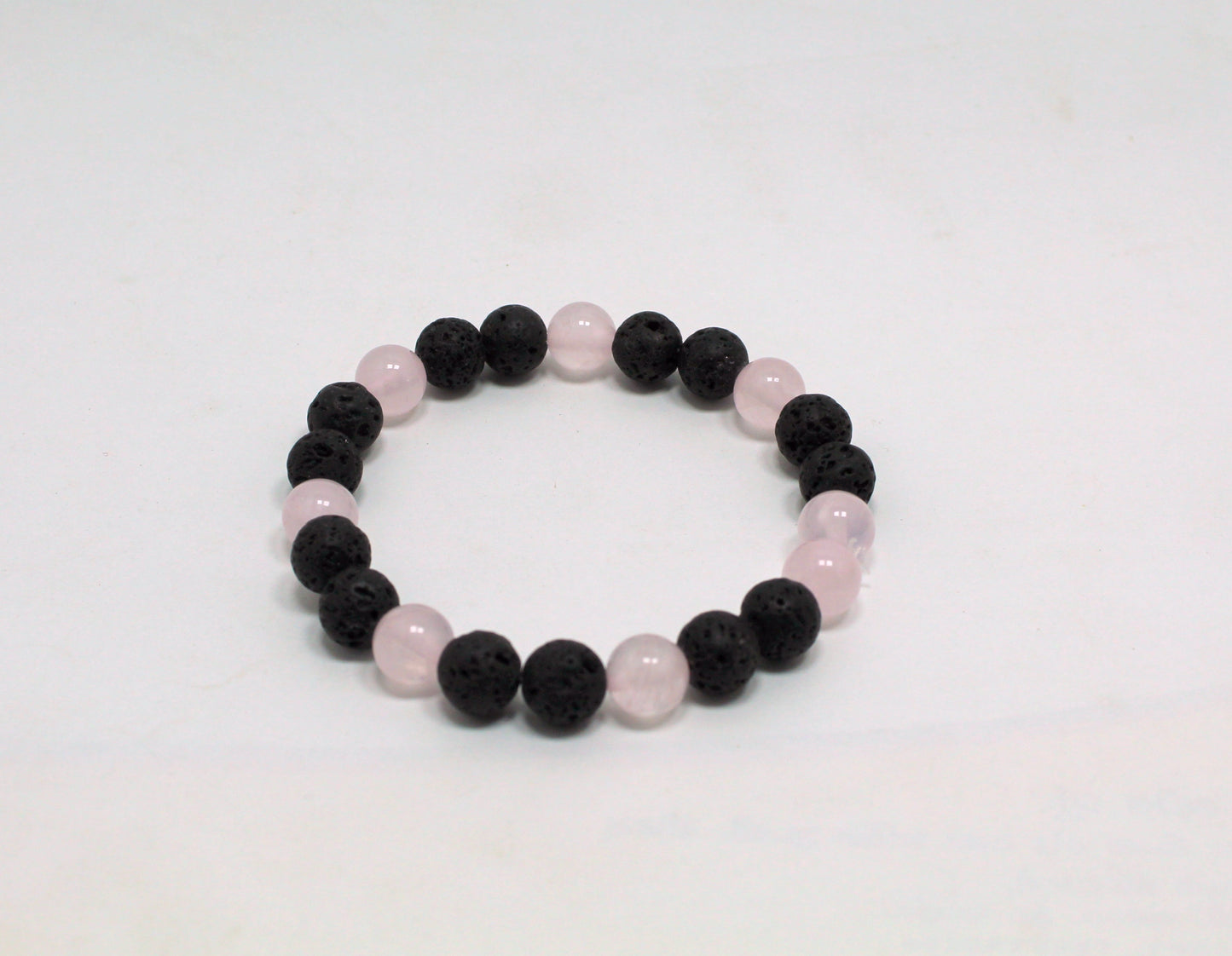 Natural Rose Quartz and Lava Rock Bead Bracelet