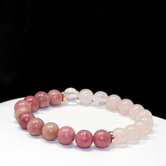 Rose Quartz and Rhodonite Beaded Gemstone Bracelet