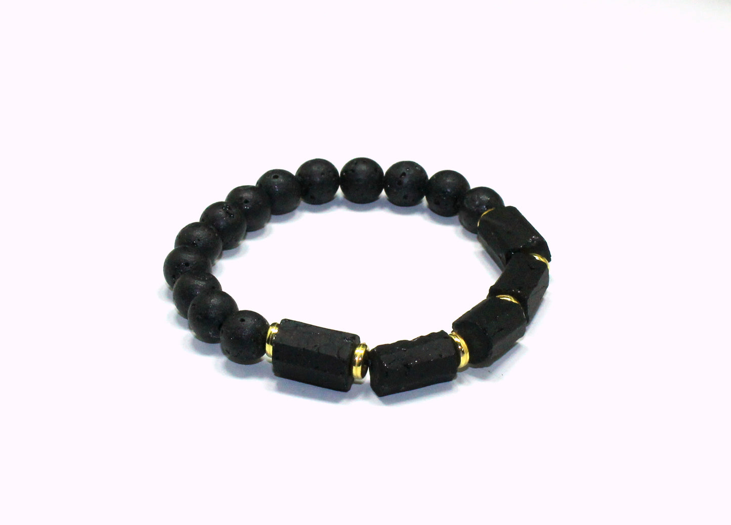 Black Tourmaline and Lava Rock Bead Bracelet