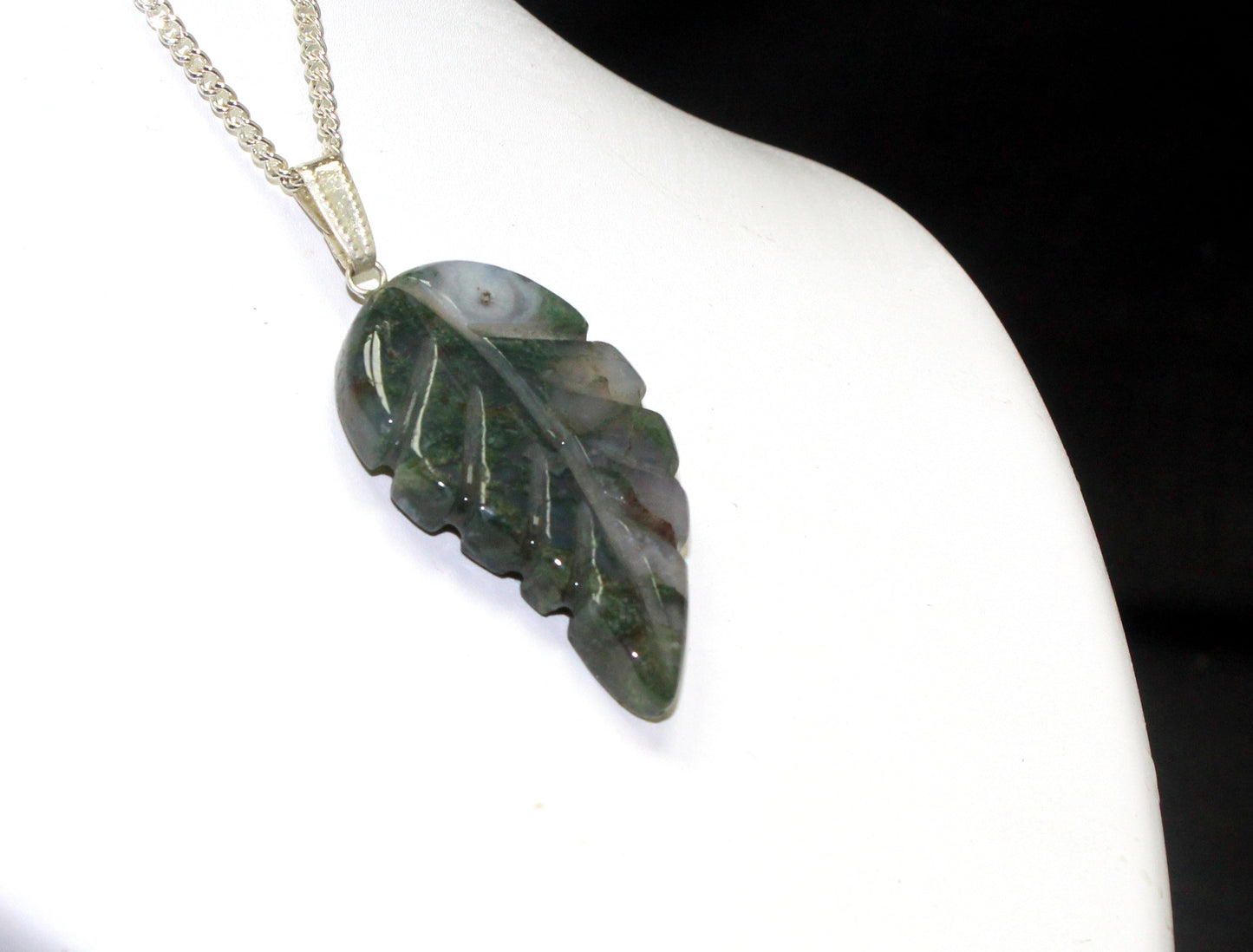 Natural Moss Agate Leaf Necklace
